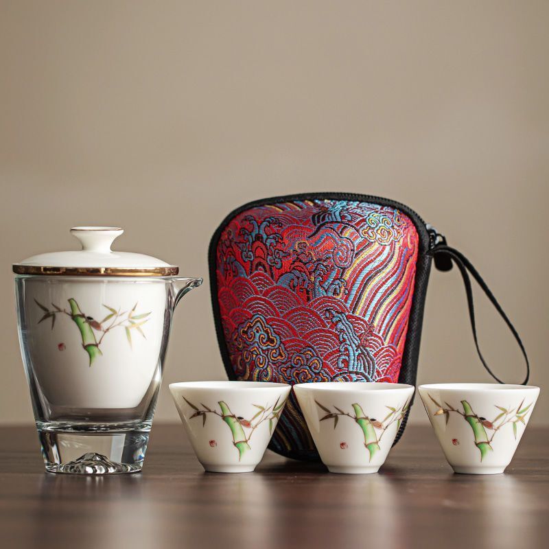 Portable Tea Set Filter Net Office Cup With Travelling Bag Outdoor Glass Pitcher