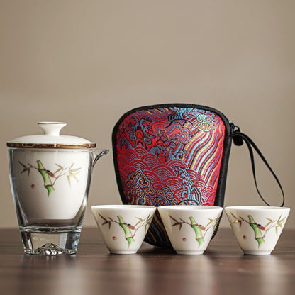 Portable Tea Set Filter Net Office Cup With Travelling Bag Outdoor Glass Pitcher