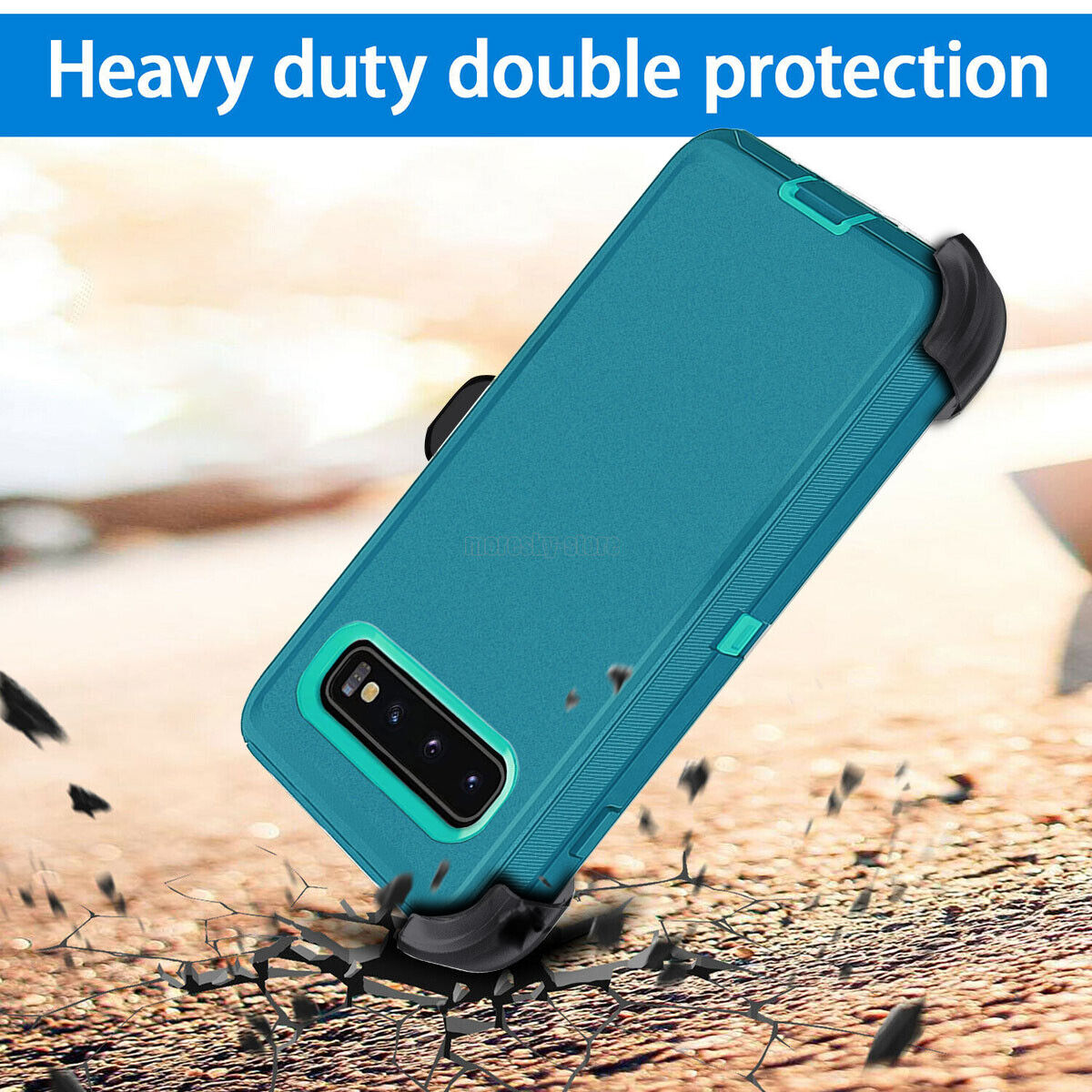 For Samsung Galaxy S10/+/S10e Case, Clip Holster Cover, Tempered Glass Protector