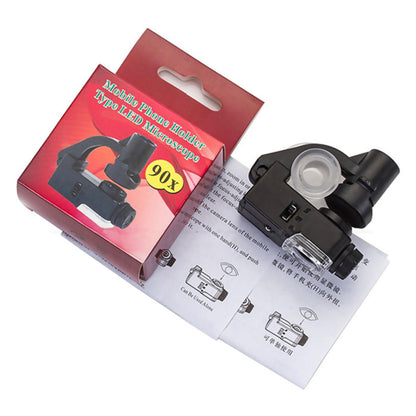 90X Universal Clip-on Zoom Cellphone LED Magnifier Phone Microscope Micro Lens F