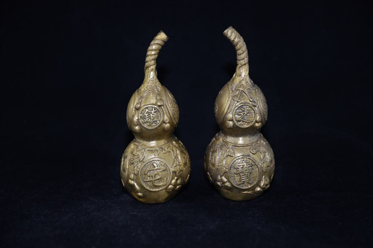 Vintage Chinese Pair Brass TAI-CHI Bottle Gourd