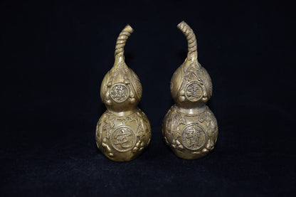 Vintage Chinese Pair Brass TAI-CHI Bottle Gourd