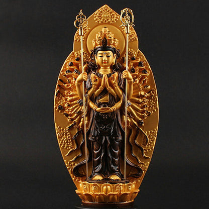 19cm Lucky Buddha Statue Buddhist Thousand-Hand Guan Yin Bodhisattva Figurine