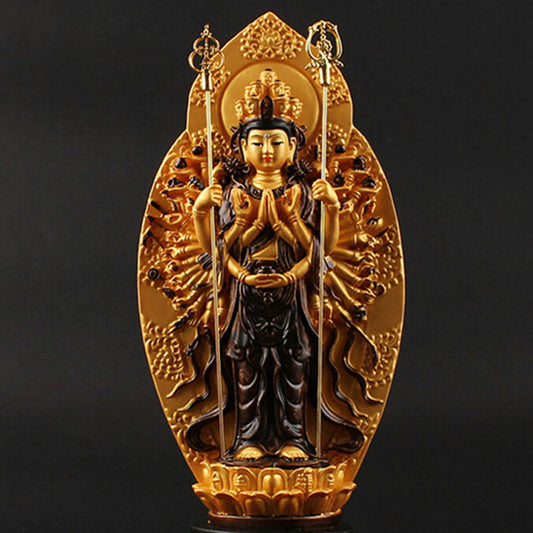 19cm Lucky Buddha Statue Buddhist Thousand-Hand Guan Yin Bodhisattva Figurine