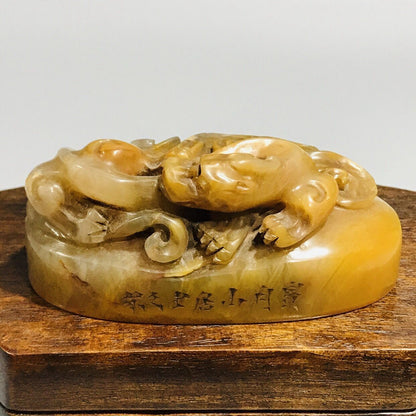 Chinese Peking Shoushan Stone Carving Animal Statue Seal Nice Figurines Artwork