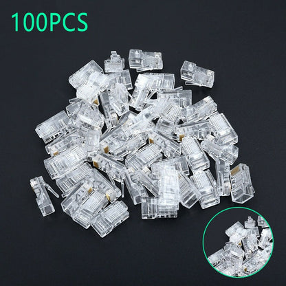 100Pcs Mini RJ45 Network Plug 8P8C CAT5e Cable Connector End Pass Through