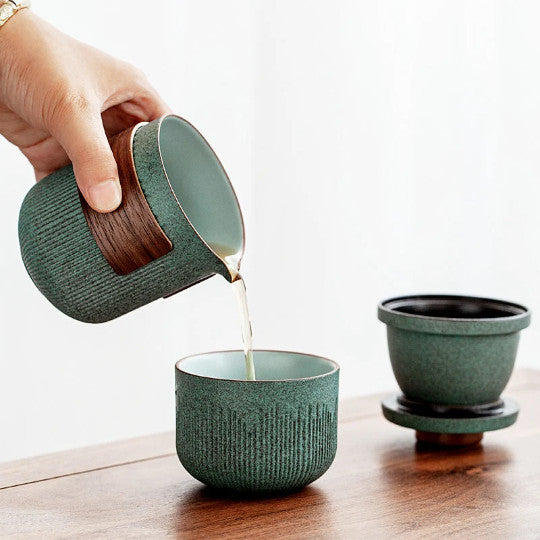 Ceramic Teapot with 4 Cups Green Travel Tea Set