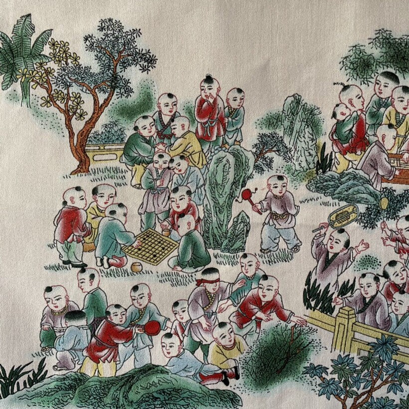 Old Chinese Silk Embroidery Painting Thangka Mural "Hundred Sons" 6158 -