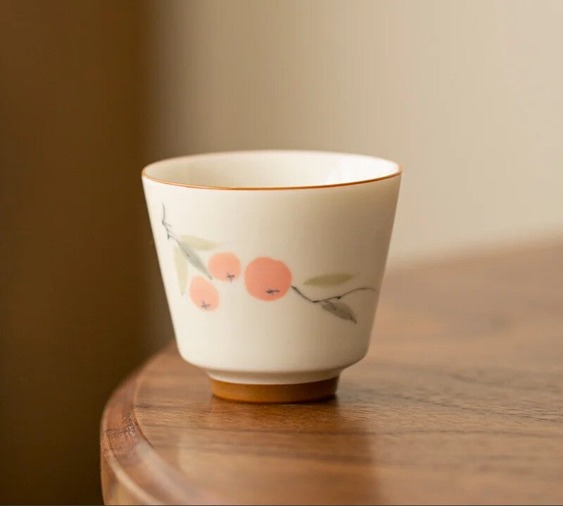 2pc Hand-painted Bamboo Persimmon Household Cup Single Cups Smelling Tea Bowl