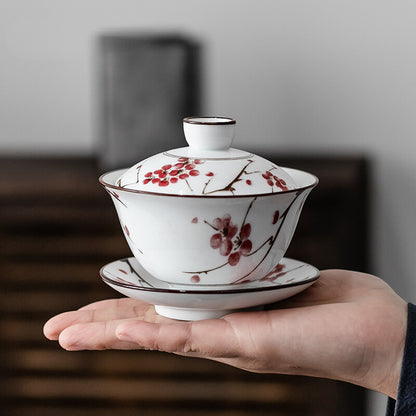 1pc 3.8" Chinese Blue and White Handmade Ceramic Teacup Travel Portable Gaiwan
