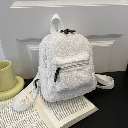 Plush Backpack Solid Color Little Girls Wild Fashion Soft Stylish Small Daypack