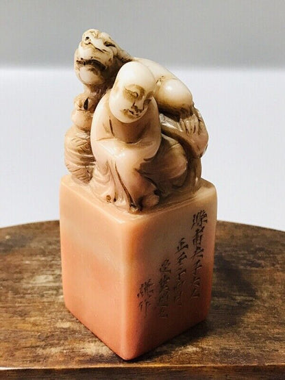 antique chinese carved shoushan stone statue seal carving tianhuang buddha rare