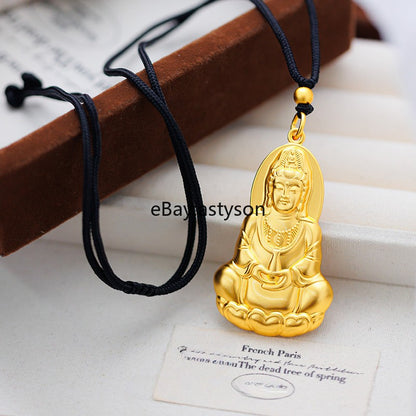 Lotus Avalokitesvara Bodhisattva 24K Yellow Gold Men Women GP Pendant