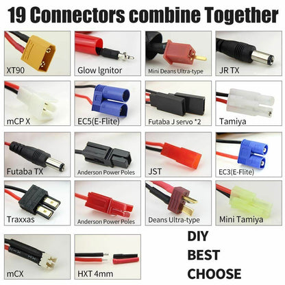 19 in1 RC Lipo Battery Charger Adapter Convert Cable 4mm Banana Plug to Traxxa