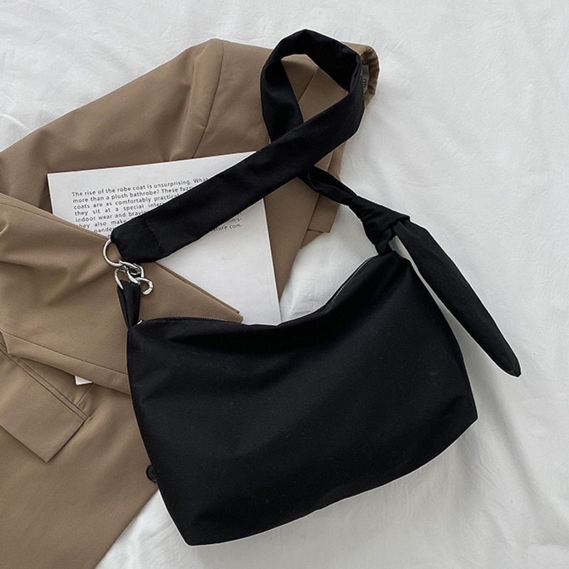 Black Crossbody Bags Handbag Solid Chain Knotted Straps Messenger Shoulder Bags