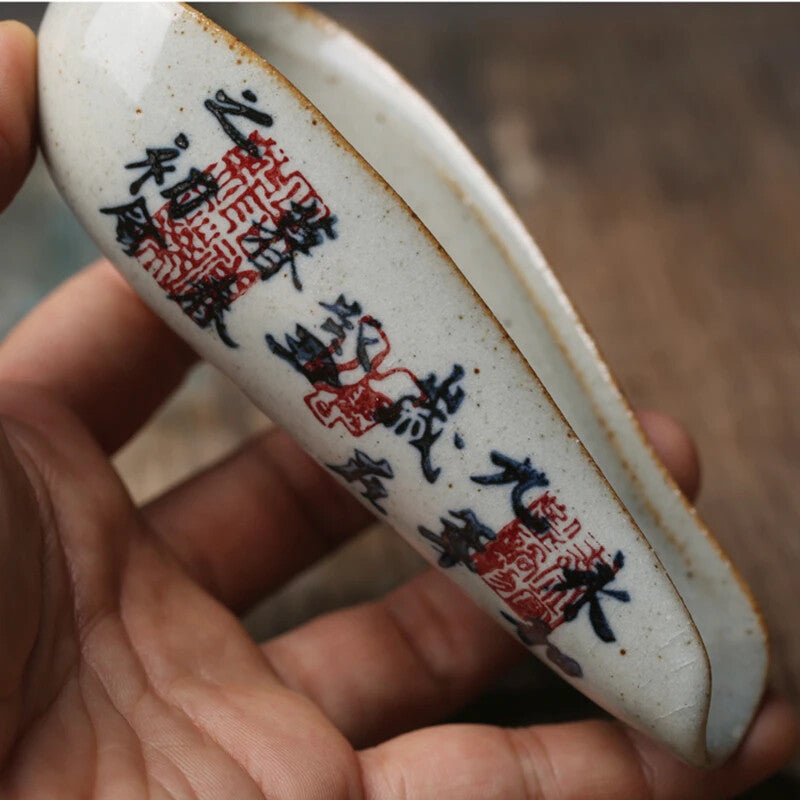 Chinese Calligraphy Tea Spoon Pottery Cha Ze Tea Set Accessories Tea Ceremony