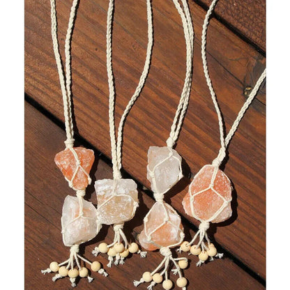 Wind Chimes Macrame Rose Quartz Himalayan Salt Car Home Hanging Decor 13 15 18cm