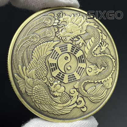 Chinese Dragon Phoenix Commemorative Coin Taiji Eight Diagram Collection Coin