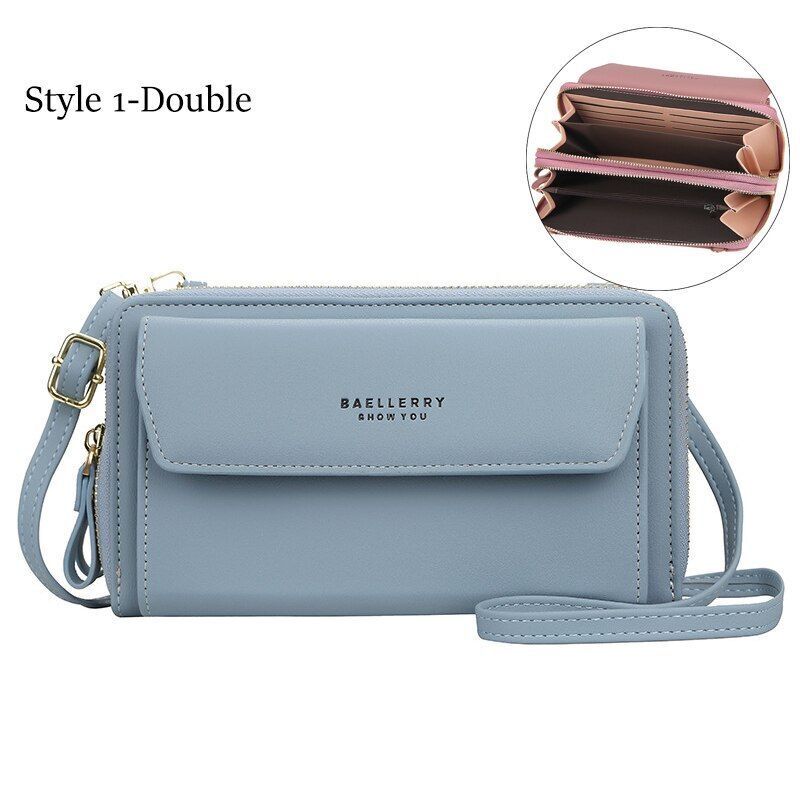 Women Leather Shoulder Bags Double Layer Large Handbag Card Holder Crossbody Bag