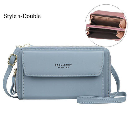 Women Leather Shoulder Bags Double Layer Large Handbag Card Holder Crossbody Bag