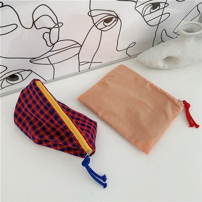 Plaid Cosmetic Bag Cotton Fabric Women Travel Makeup Zipper Pouch Wash Bag 22*17