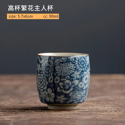 Ceramic Tea Cups Handmade Blue and White Porcelain Chinese Custom Tea Set