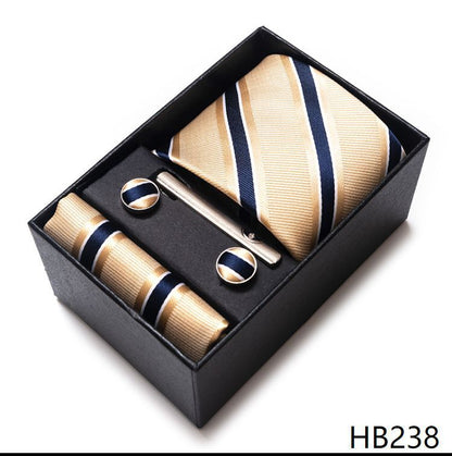Men Neckties 5Pcs Business Ties Hanky Cufflink Set Clips Corbatas Gift Box 7.5cm