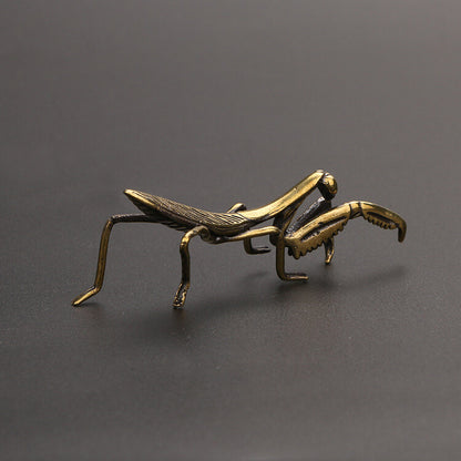 China brass Praying Mantis Small Ornaments Tea Ceremony statue collectable art