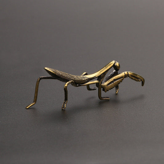 China brass Praying Mantis Small Ornaments Tea Ceremony statue collectable art