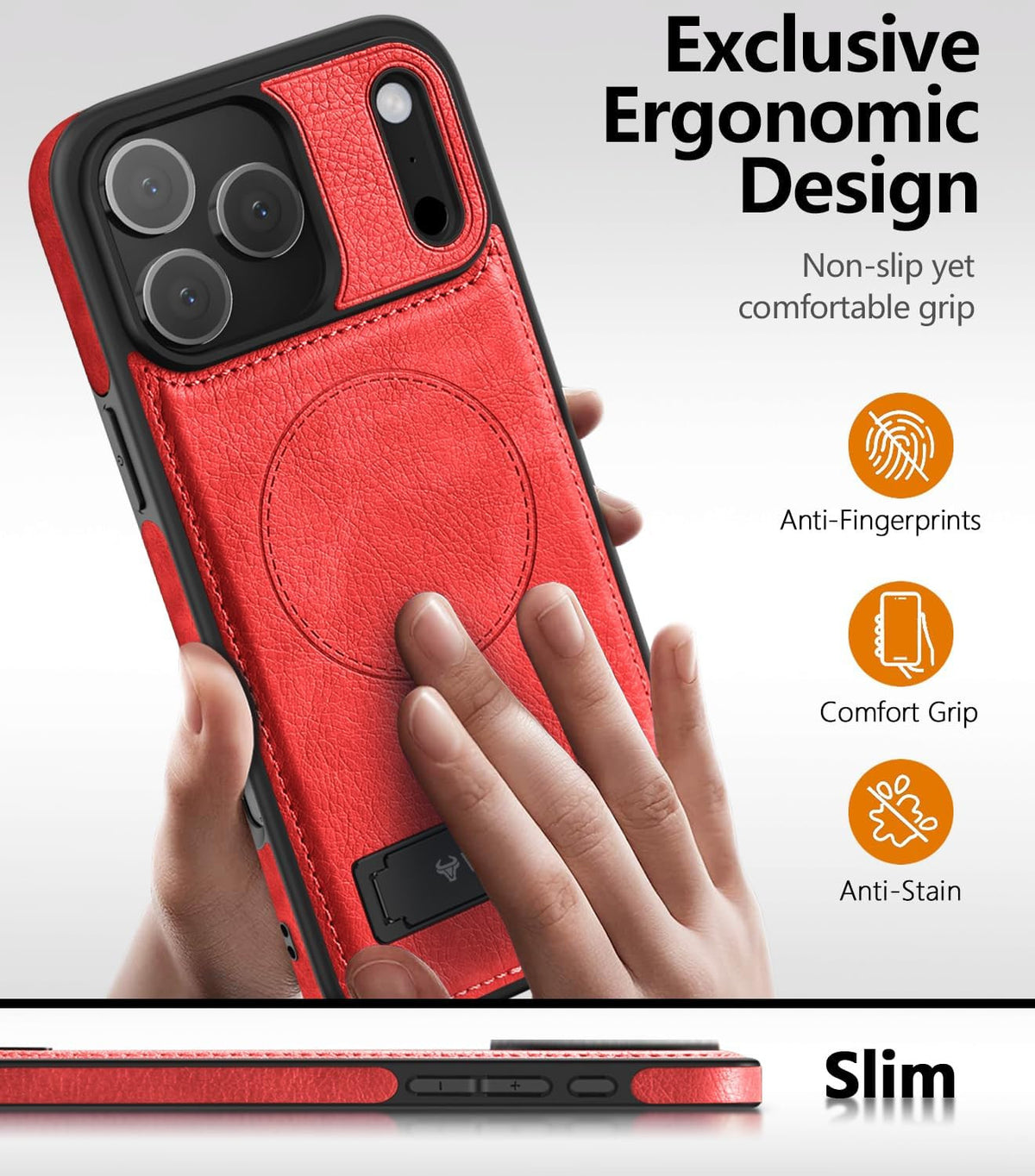Magnetic for Iphone 17 Pro Leather Case,Built-In Invisible Stand [Compatible wit