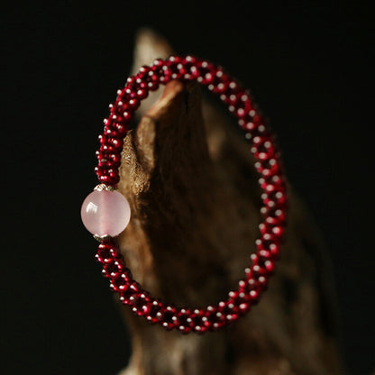 Rose Quartz Garnet Handmade Neutral Beads Healing Reiki Women's Bracelet 1X-