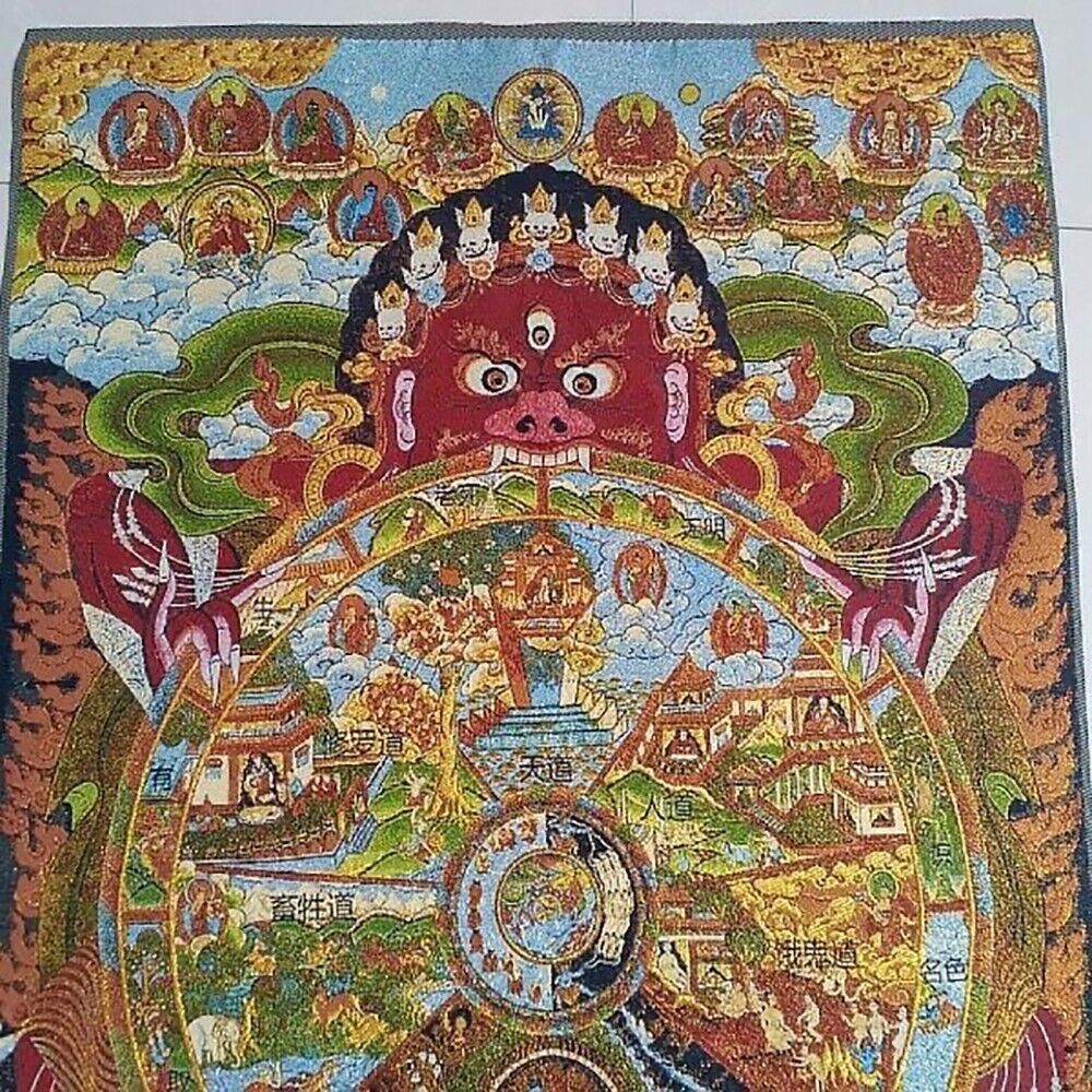 Buddhist Guardian Silk Painting Home Decoration