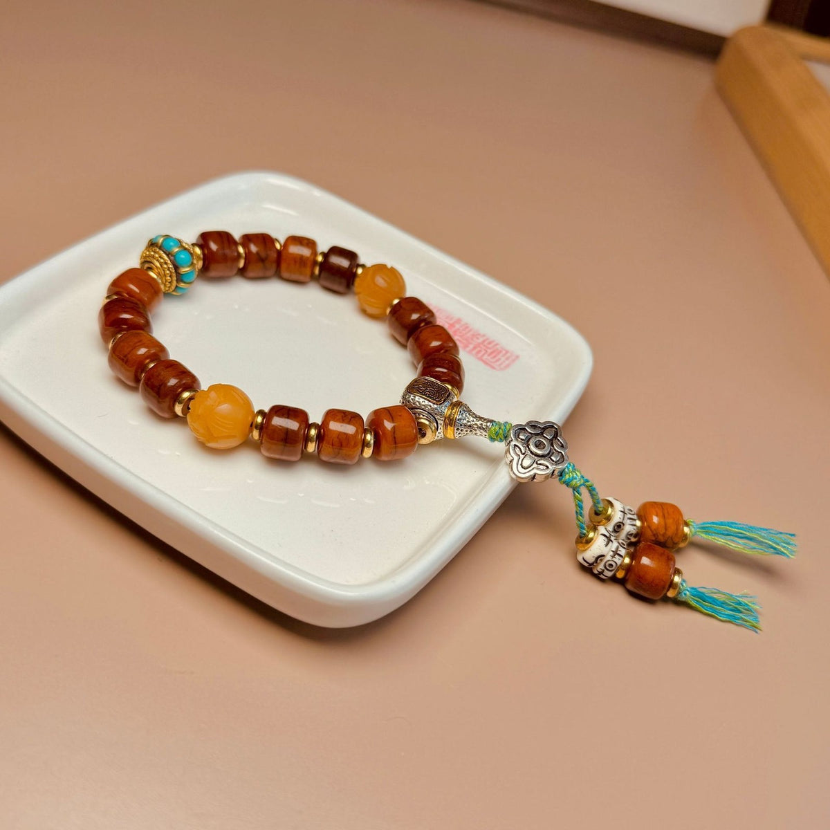 Tibetan Bracelet Men Prayer Beads Horn Copper Wrist Mala