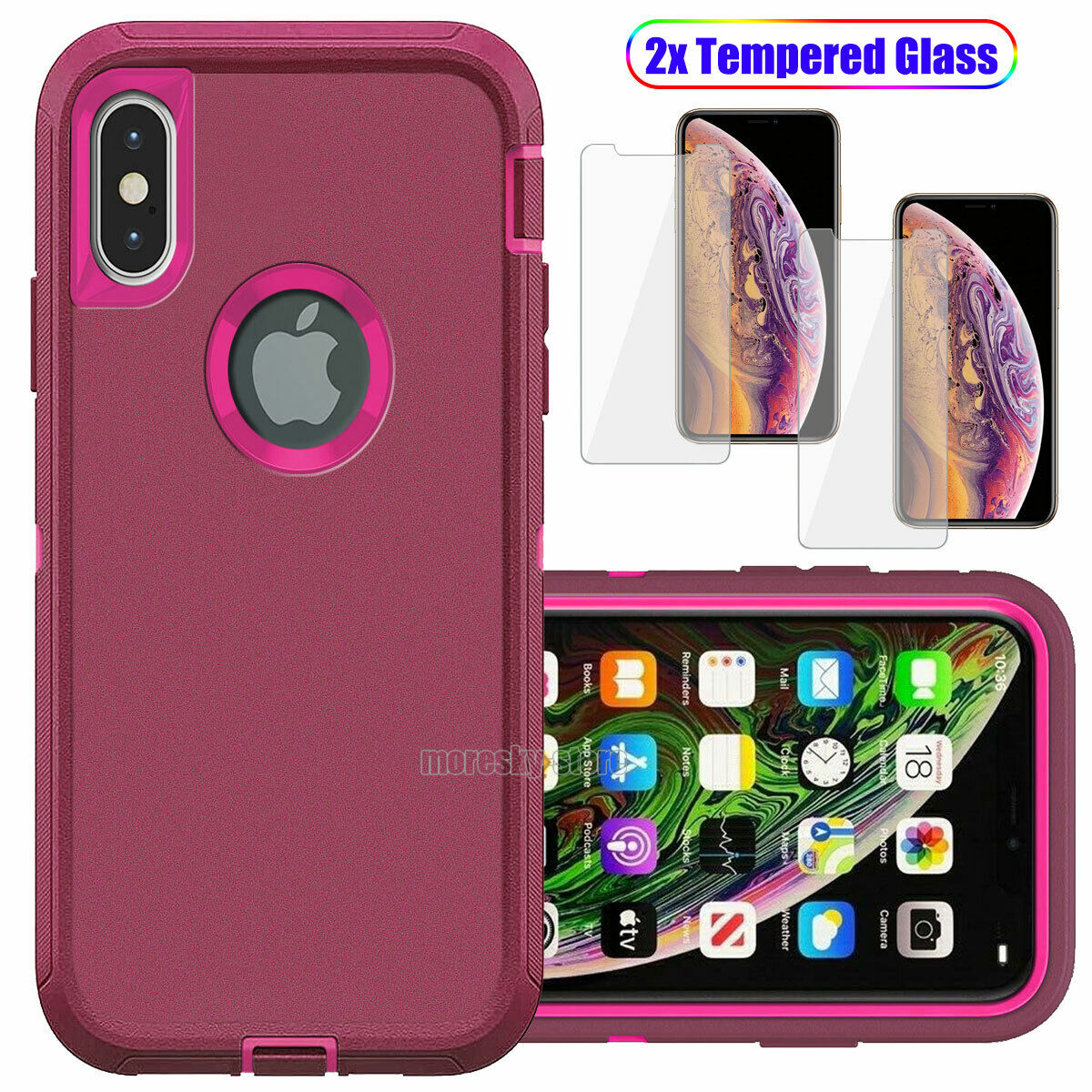 For Apple iPhone XR Case Shockproof Hard Cover with Glass Screen Protector