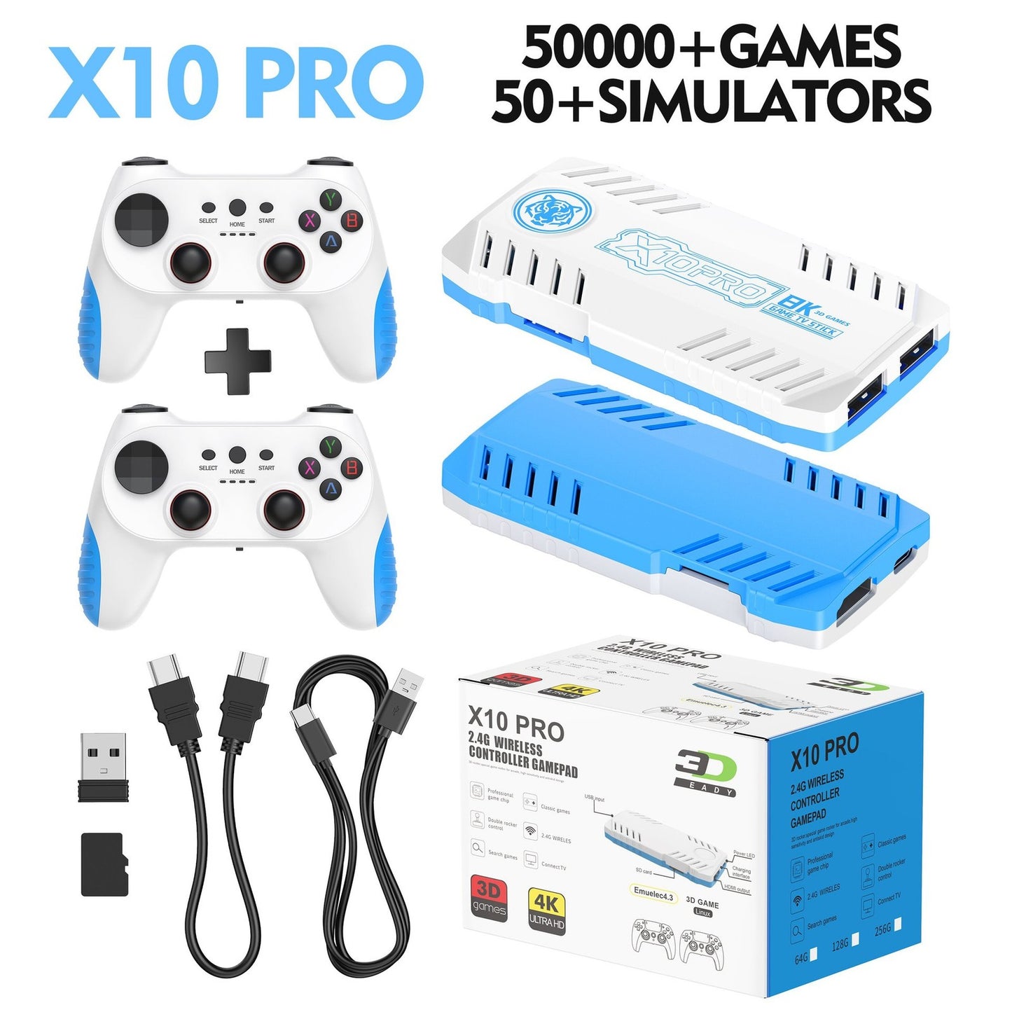 Retro X10 PRO 128GB Game Stick 4K HD TV Console 40+ Simulators Dual Controllers