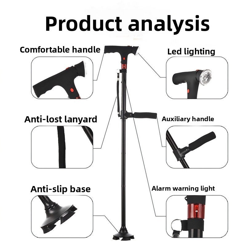 Elderly anti slip intelligent cane with anti fall warning light folding cane