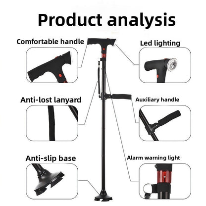 Elderly anti slip intelligent cane with anti fall warning light folding cane
