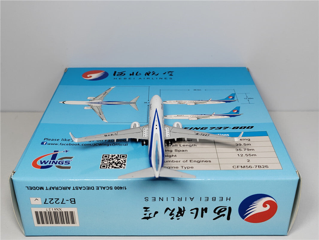 1:400 JC Wings HEBEI AIRLINES BOEING B737-800 Passenger Airplane Diecast Model