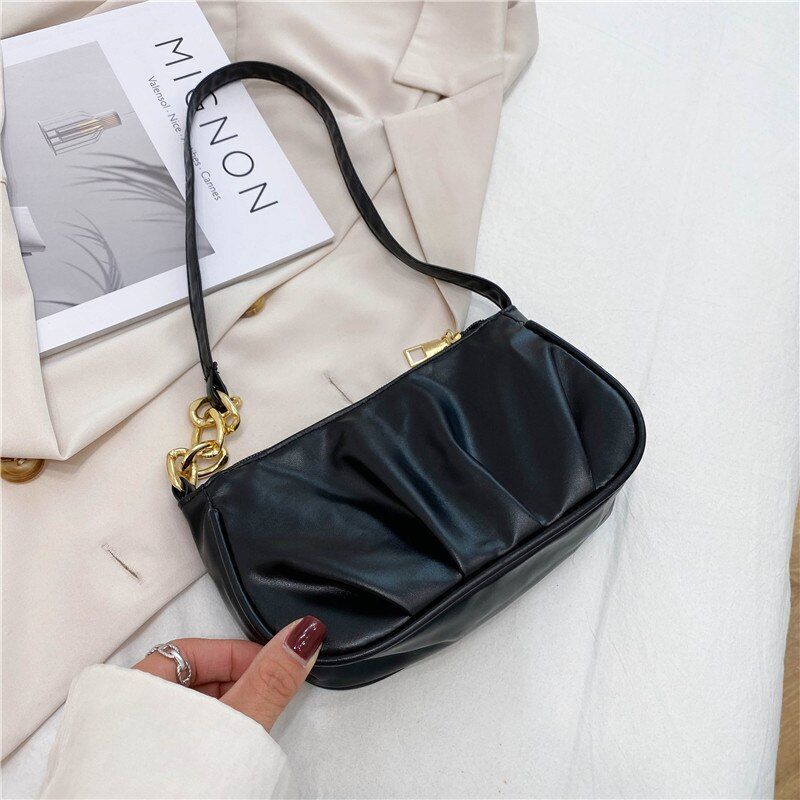 Fashion Handbag Retro Solid Color Leather Shoulder Underarm Bag Casual Handbags