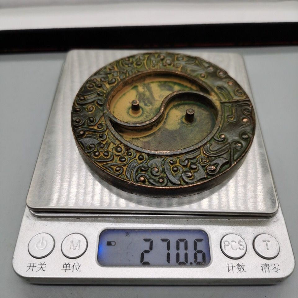Pure Copper Bagua Inkstone Calligraphy Tool Study Desk Wenfang Ornament