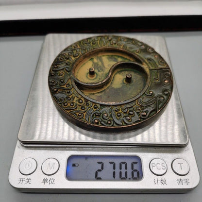 Pure Copper Bagua Inkstone Calligraphy Tool Study Desk Wenfang Ornament