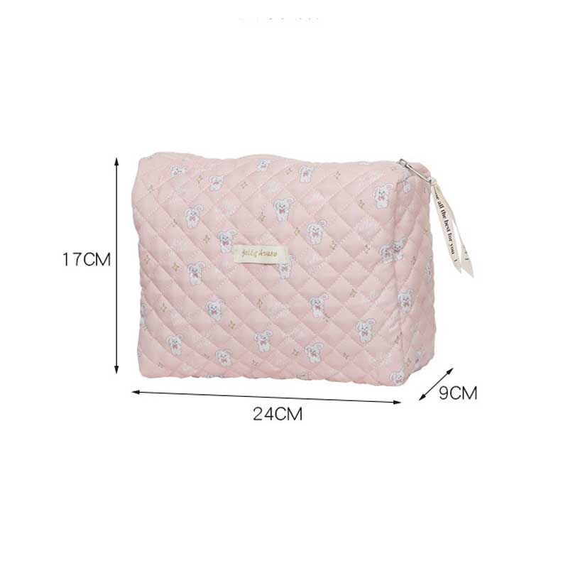 Floral Cotton Diaper Bag Large Cosmetic Bags Makeup Pouch Zipper 24*9*17 Cm Pink