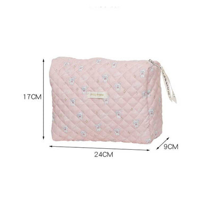 Floral Cotton Diaper Bag Large Cosmetic Bags Makeup Pouch Zipper 24*9*17 Cm Pink