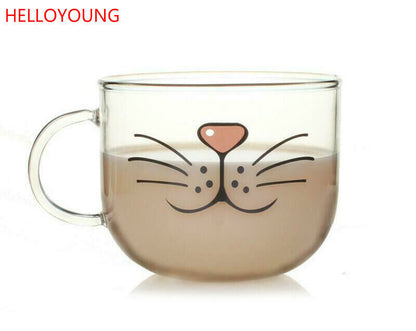 Lovely Glass Cup Cat Face Mugs Coffee Tea Milk Breakfast Mug Creative Drinkware