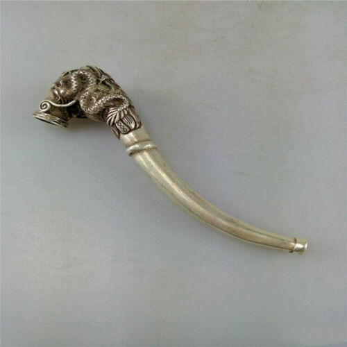 Chinese Old Xizang Silver and Bronze Smoking Tool Statue Sacred Faucet Pipe -
