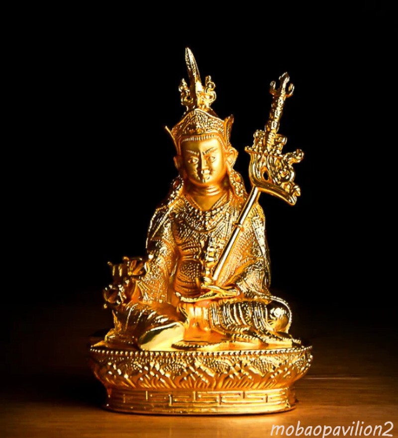 5.9inch Buddhism Buddha Statue Golden Lotus Master Spirituality Ornament