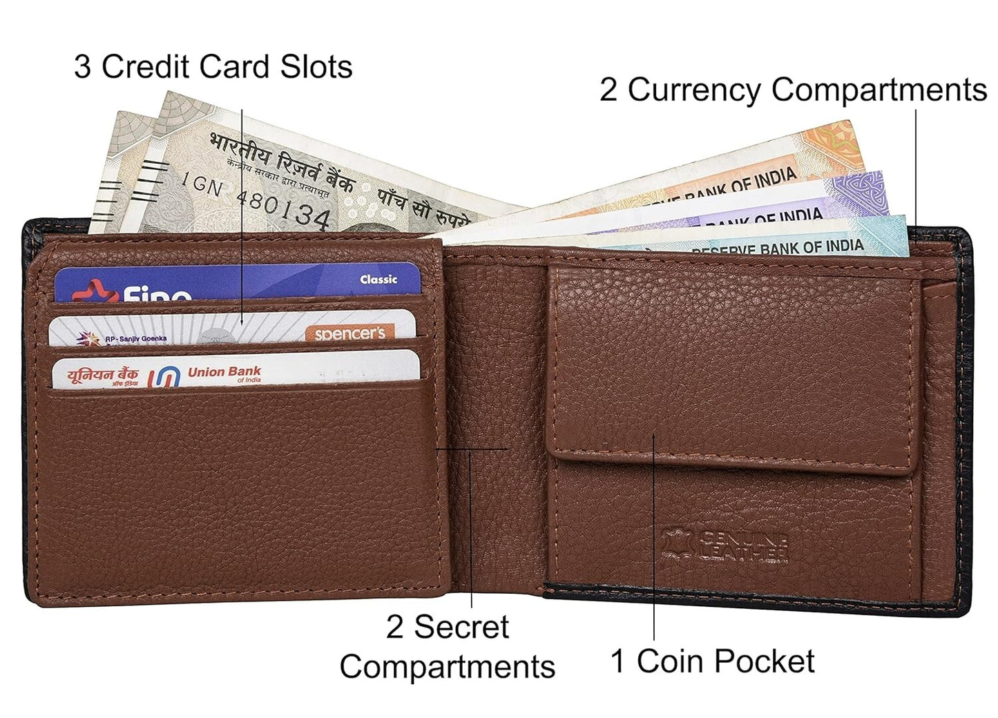 NEW BLACK/REDWOOD BI-FOLD LEATHER MEN'S WALLET RFID PROTECTION GIFT ITEM