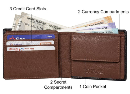 NEW BLACK/REDWOOD BI-FOLD LEATHER MEN'S WALLET RFID PROTECTION GIFT ITEM
