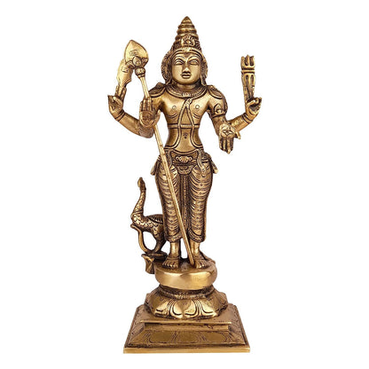 Hindu God Brass Lord Murugan Kartikeya Standing Idol with Peacock Figurine