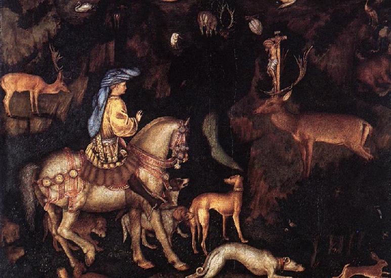 Artwork Oil painting Vision of St Eustace on white horse and wild animals